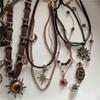 Vintage Leather Brown Stone Sun Pendant Beaded Choker Clavicle Chain Necklace For Women Unique Personalized Grunge Jewelry