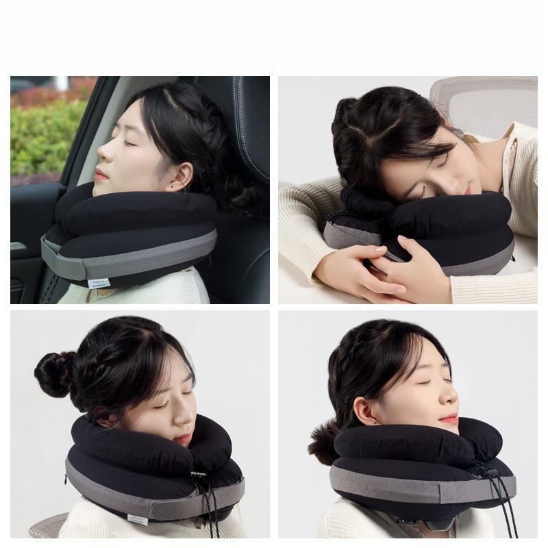 Portable Inflatable Neck Pillow for Travel - Auto Press Air Pillow with Height Support PVC Material Airplane Sleep Aid