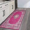 Luxe Fuchsiaroze Perzisch Medaillon Loper, Artistiek Verweerd Roze Boho Keukenmat, Zacht Wasbaar Antislip Hal Entree