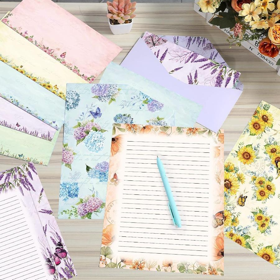 

Набор из 90 шт. канцелярской бумаги и конвертов 60 листов бумаги для писем с цветочным узором и 30 конвертов 8,5 x 11 дюймов Линованный лист для письма для United States