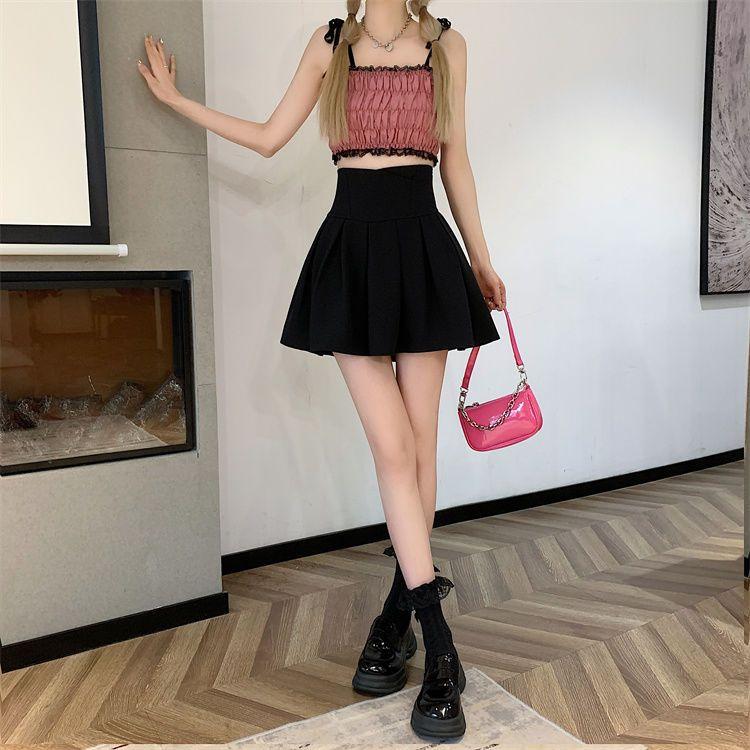 Faltenrock Damen Hohe Taille Fishbone A-Linie Rock Weißer Regenschirm Schwarz Mini Y2k Koreanische Röcke Shorts Mode Kleidung Sommer