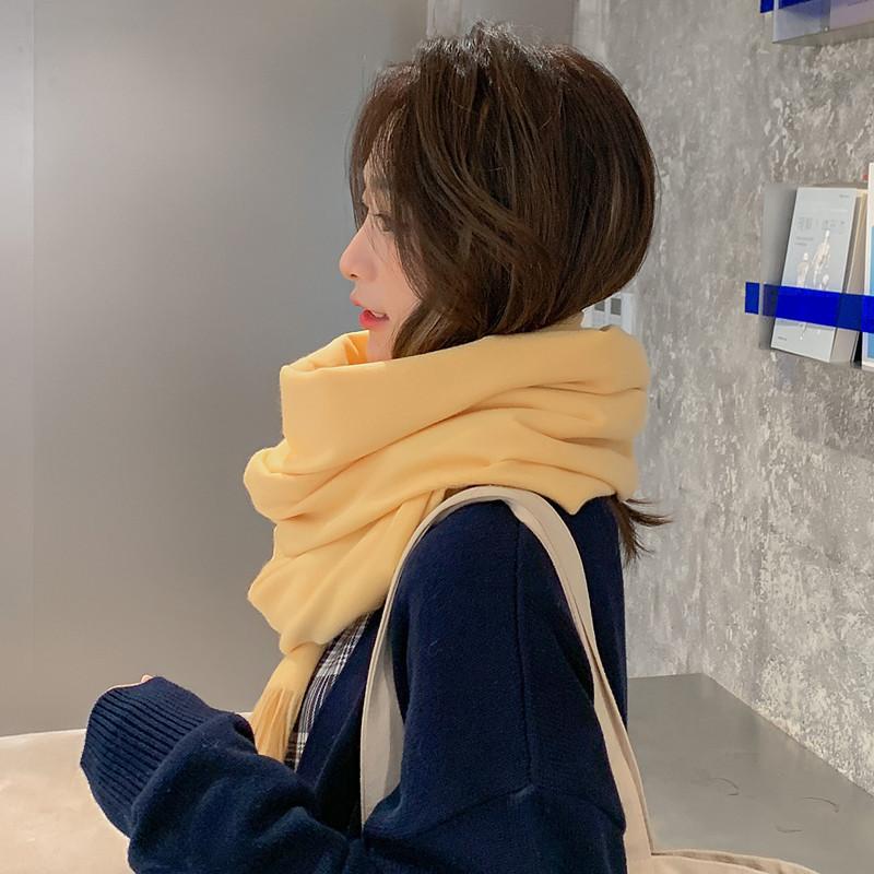 Solid Color Wool Scarf for Women Autumn and Winter Tassel Air Conditioned Room Shawl Green Red Winter Men's Cashmere Scarf