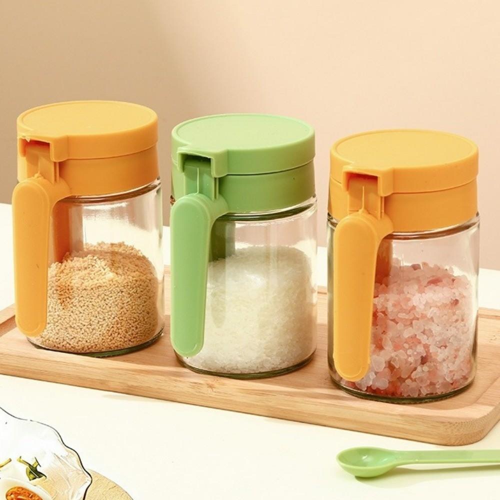 3PCS Sealed Glass Seasoning Can Moisture-Proof Seasoning Jar 2 In 1 Glass Spice Bottle for Kitchen