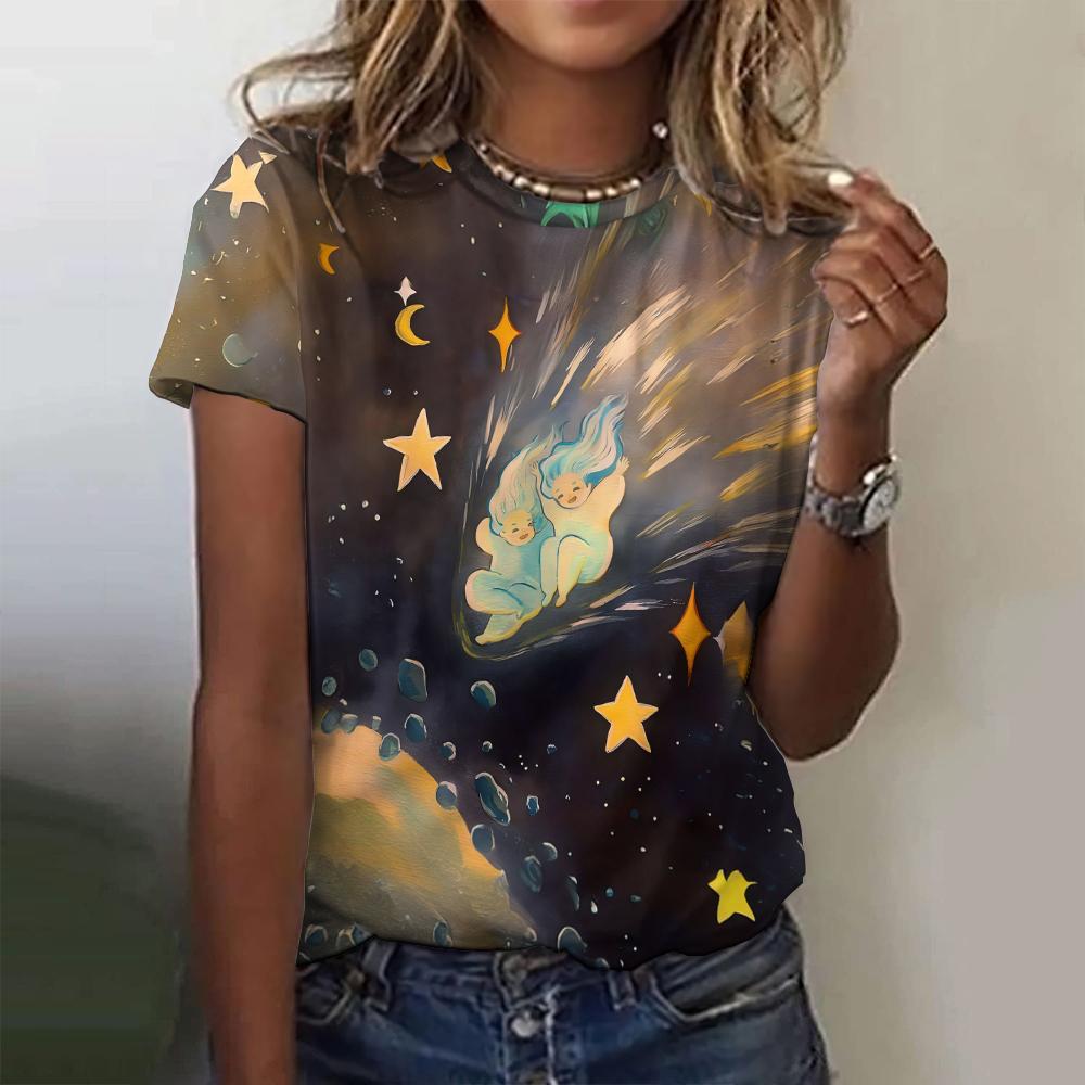 Color Girl 3D-Druck T-Shirts Damen Streetwear Mode Lässig Rundhals Kurzarm T-Shirt Y2k Top Harajuku T-Shirts Damenbekleidung