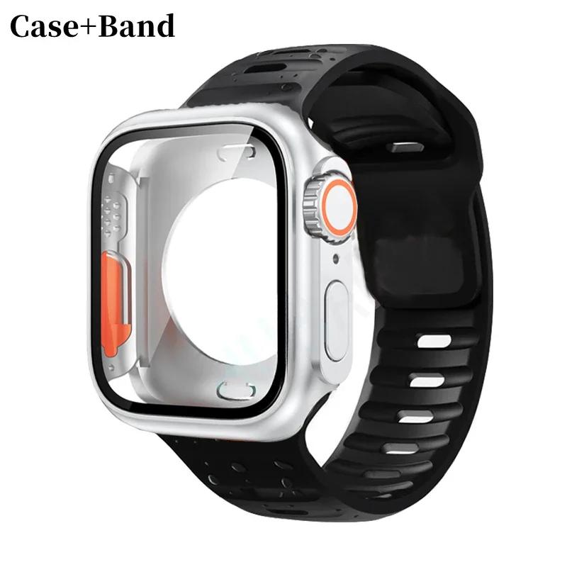 Case+Strap For Apple Watch Band 45mm 44mm 41 42 46mm Smart Silicone Bracelet Iwatch Series 5 6 Se 7 8 9 10 Change To Ultra Case