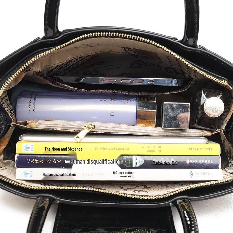 Women's Retro Crocodile Pattern Handbag - Large Capacity, High-End Shoulder & Crossbody Tote