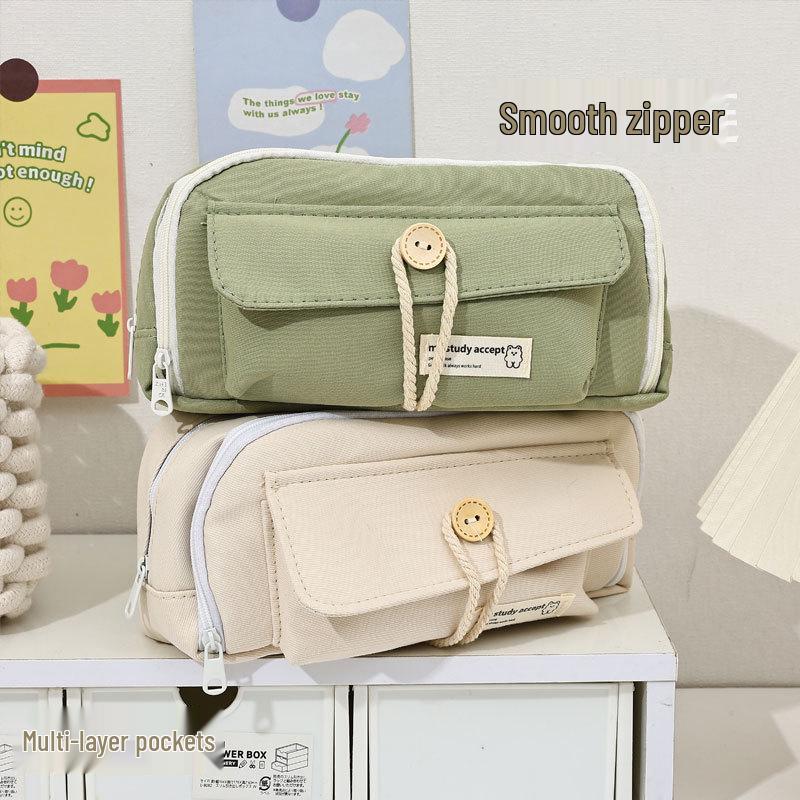 Japanese-Style Large-Capacity Pencil Case for Students - Simple Stationery Box for Elementary to High School