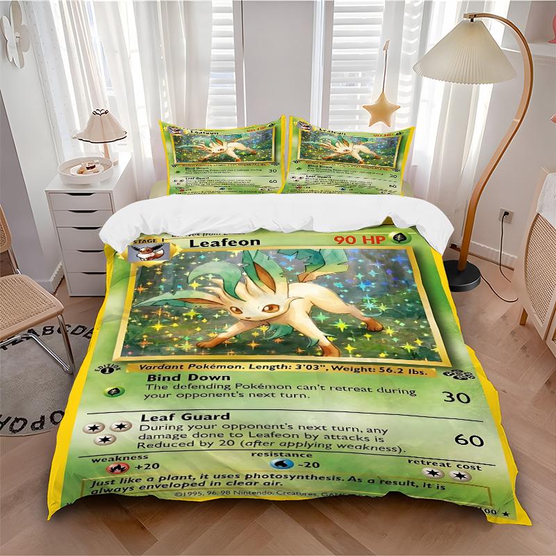 Leafon Pokemon Card Print 3Pcs Bedding Set,Duvet Cover with 2 Bedro,Pillowcase Home Birthday Gift