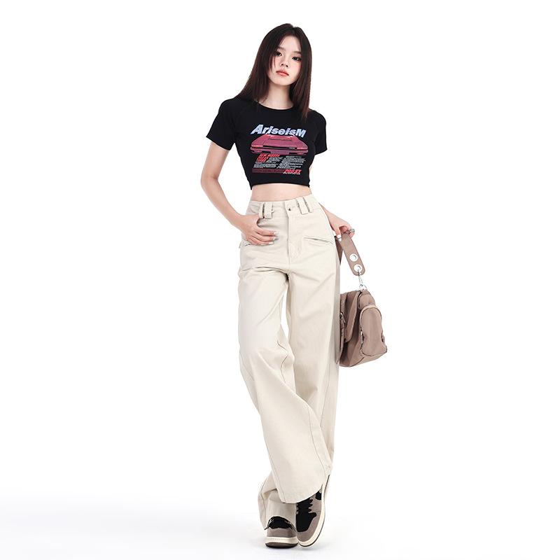 

Осень 2024 г. Корейские повседневные брюки с высокой талией и широкими штанинами для женщин XS