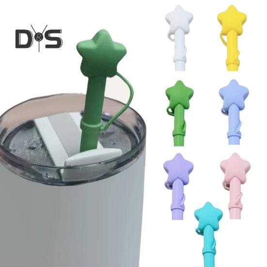Reusable Silicone Straws with Star Cap Bite-resistant Drinking Tubes for Hot Cold Drinks BPA-Free Flexible Long Straw
