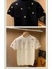 Men's Trendy European Bee Embroidery Knit T-Shirt, Short-Sleeved, Round Neck, Light Luxury Style