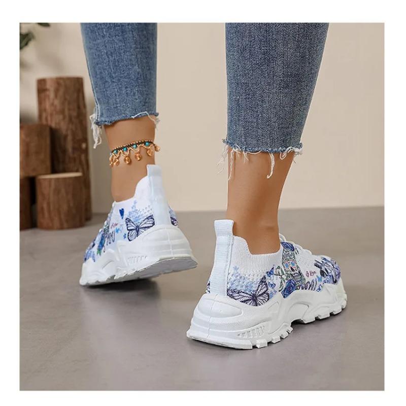 Dames fritidsvevd nettstoff blomsterknyttede sports komfortable og pustende løpesko