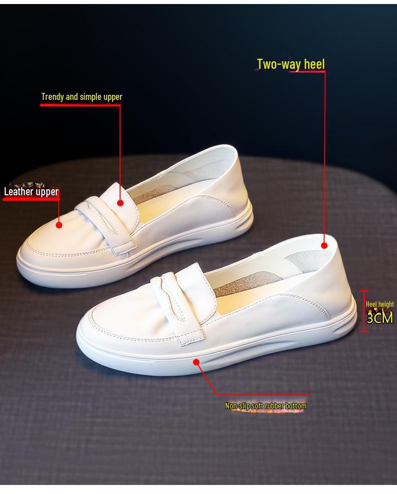 2024 Women's All-Leather White Slip-On Flats - Spring & Autumn Casual Maternity Shoes