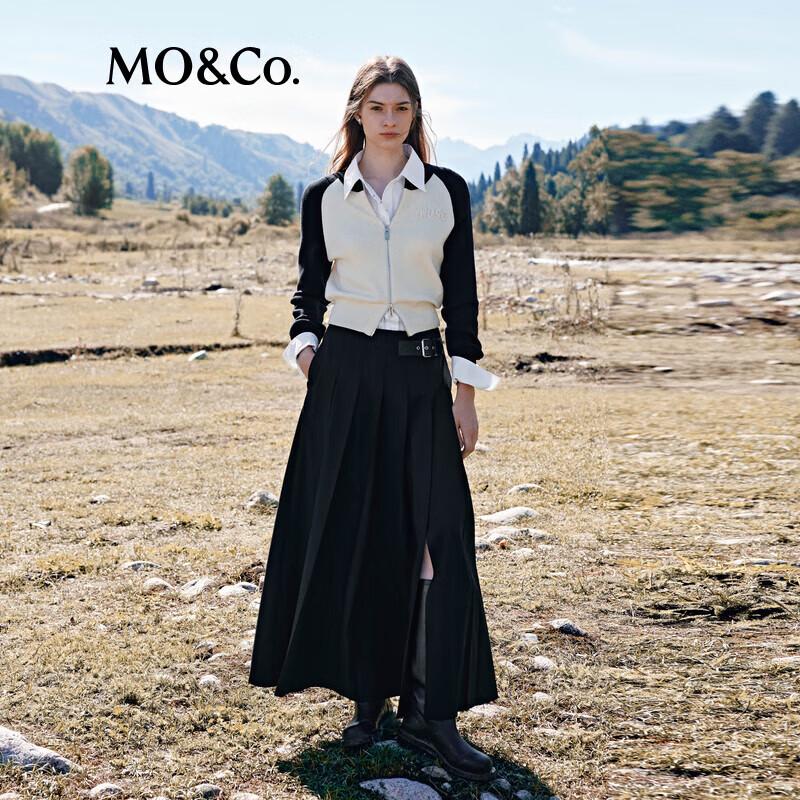 MO&Co. 2024 Autumn Machine Washable Wool Blend Color Block Cardigan