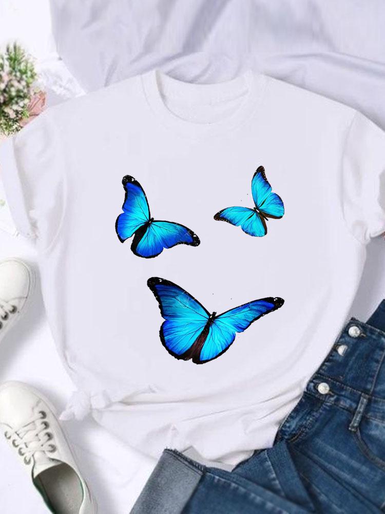Kortärmade T-shirts Dam T-shirt Tryck Sommar Tecknad Fjäril Trend Söt Skjorta Dam Grafisk T Topp T-shirt Mode Kläder
