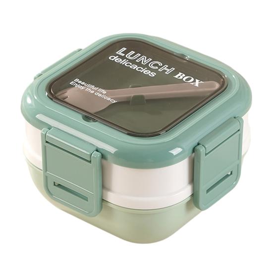 Взрослый бенто-бокс из пищевой нержавеющей стали, контейнер для обеда, два штабелируемых герметичных отделения, безопасен для микроволновой печи и посудомоечной машины, ланч-бокс Dual Layer зелёный
