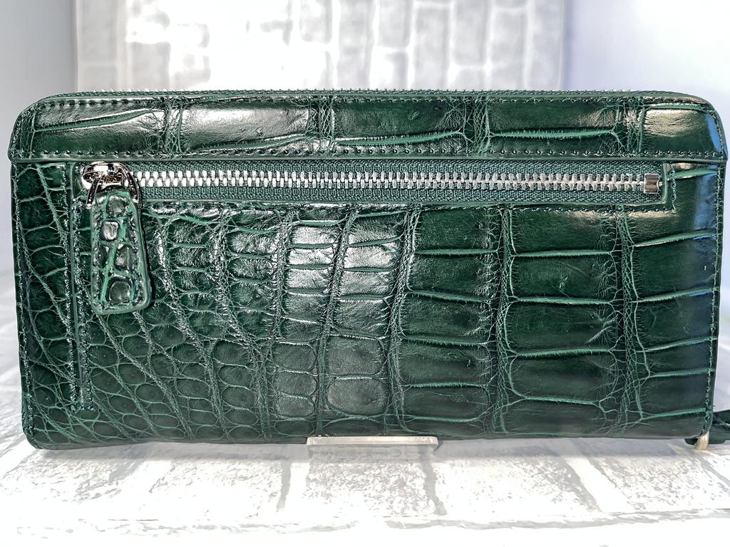 GUODI Echtes Krokodilleder Lange Geldbörse mit Reißverschluss rundherum, TK-RPN10LW5 (Zypern Grün), Unisex, für Männer und Frauen