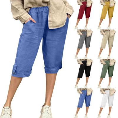 Pantalones Cortos Bermuda de Moda y Casual para Mujer — Pierna Ancha, Cordón, Con Bolsillos