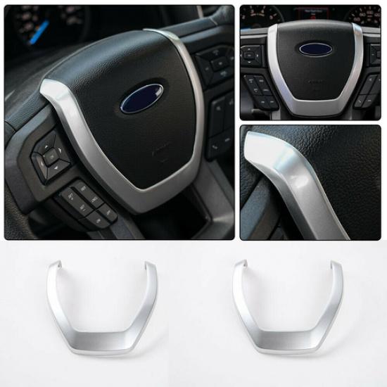 Steering Wheel Decor Cover Trim Silver For Ford F150 15-20 Interior Accessories