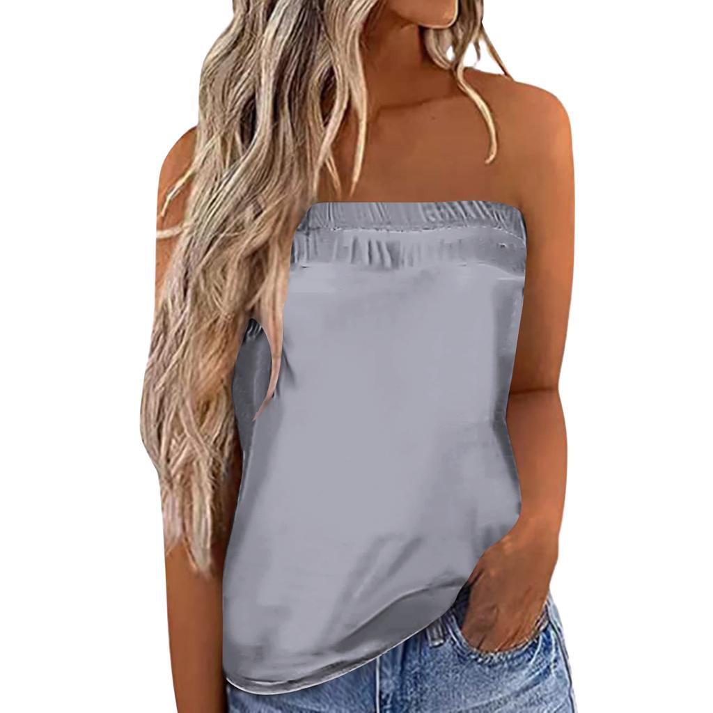 Top de Verano Sexy para Mujer sin Tirantes Hombros Descubiertos Banda Elástica