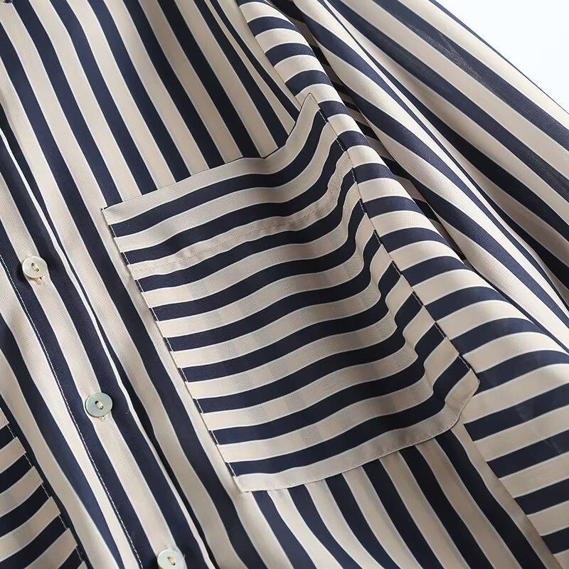 2025 Spring Women's Asymmetrical Striped Turn-Down Collar Long-Sleeve Shirt