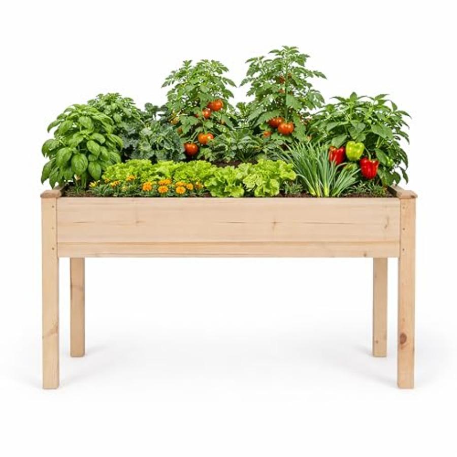 

48 x 24 x 30 Wooden Raised Garden Bed for Outdoor Vegetable Flower and Herb Gardening with Included Liner Natural Wood Finish United States