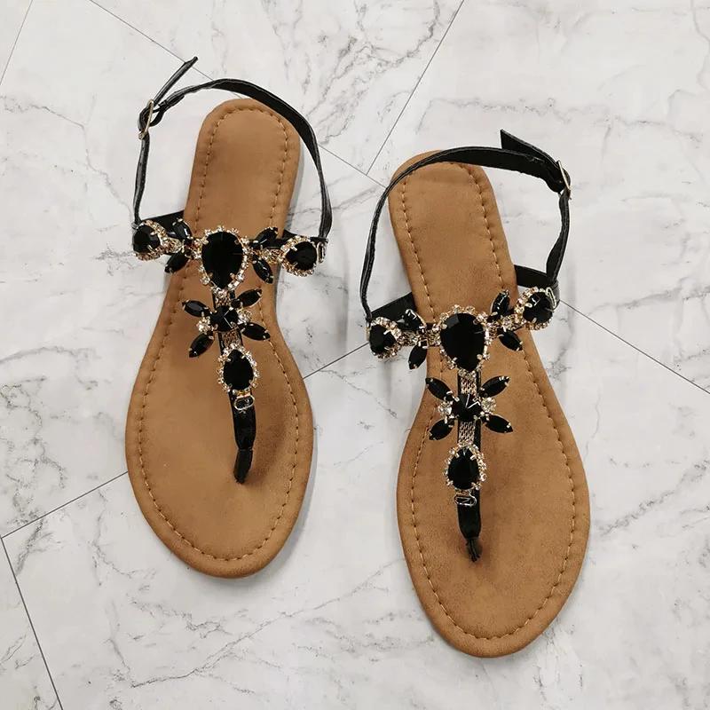 Mode 2025 Sommermode Damen Sandalen Strass Dekoration Schlicht und Bequem Lässig Schnalle Damenschuhe Sandalias De Mujer