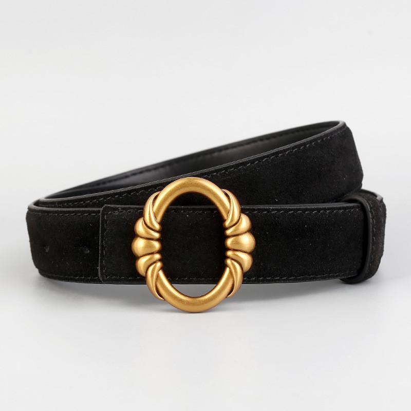 Two Layer Leather Belt For Women With Alloy Buckle And Versatile Casual Design Black