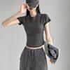 Dynamic Girl's New Summer Style Round Neck Rasp-sleeved Stretch Short-sleeved Solid Color Top