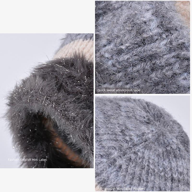 1PC Color Block Elegant Pile Hat Versatile Knitted Fashion High Stretch Warmth Brimless Lightweight Plush Slouchy Hats Multi-Color