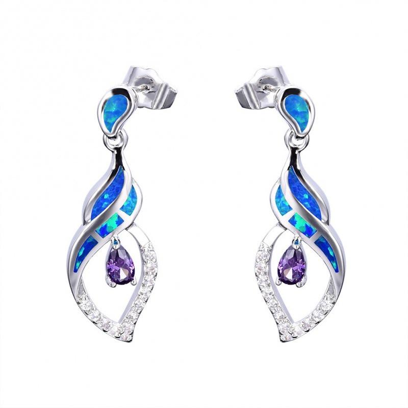 

European and American creative design s sterling silver + white opal purple water drop earrings original