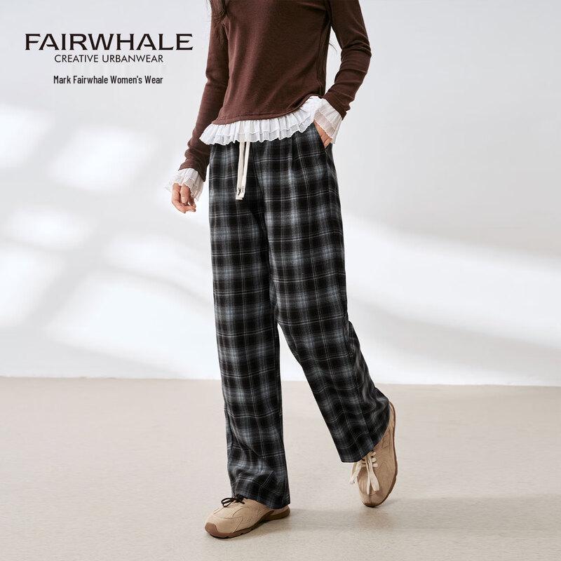 Mark Fairwhale Women's High-Waist Plaid Wide-Leg Casual Pants