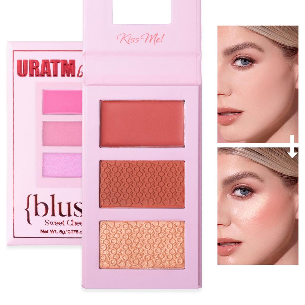 Tre färger Highlighter Rouge Palett Matt Pärlemorskimrande 3D Kontur Palett Framhävande Nässkugga Naturlig Naken Sminkpuder Kaka