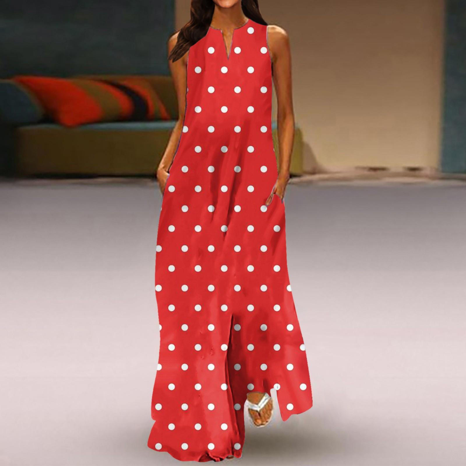 

Женское новое весенне-летнее модное классическое длинное платье без рукавов с цветным принтом и v-образным вырезом XXXXXL красный