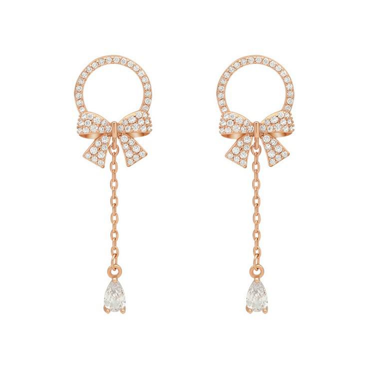 Korean Style Rhinestone Crystal Water Drop Bow Earrings