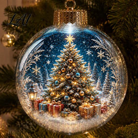 Transparente Weihnachts-Kugel-Deko Weihnachtsbaumkugel-Schmuck mit LED-Lichtern Schneeszene Acryl Klar Hängende Dekorationen Dekor Bruchfest Baum Saisonal