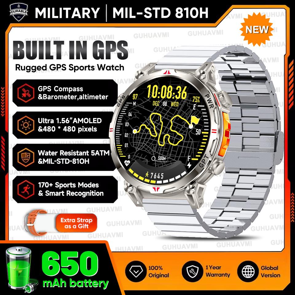 Outdoor GPS Sports Smart Watch Men Built in GPS Compass 5ATM Waterproof Bluetooth Call HD AMOLED Screen Fitness Smartwatch