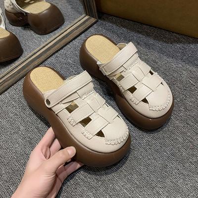 Two Wear Hollowed-out Bag Head Sandals Women's 2025 Summer New Hole Hole Mori Roman Shoes Thick-soled Half Slippers Women's Outer Wear