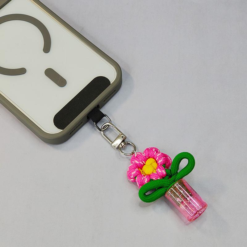 Adorable Handwoven Flower Keychain Mini Potted Vase Plant Charm Pendant for Girls Bag Accessory