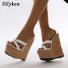 Fashion Eilyken Black White Wedge Women Slippers Fashion Platform Open Toe Sandals Summer Super High Heels Party Female Shoes Size 35-42