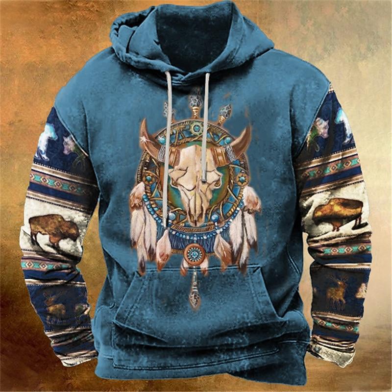 Men's Graphic Tribal Cowboy Hoodie Hoodies Sweatshirt Daily Ethnic Casual Vintage Retro Long Sleeve Hooded Vacation Sports
