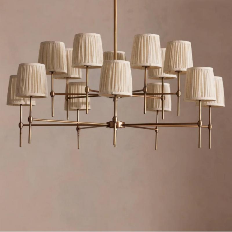 Vintage Nordic fabric LED Chandeliers copper living room dining table home decoration creative luxury interior pendant light