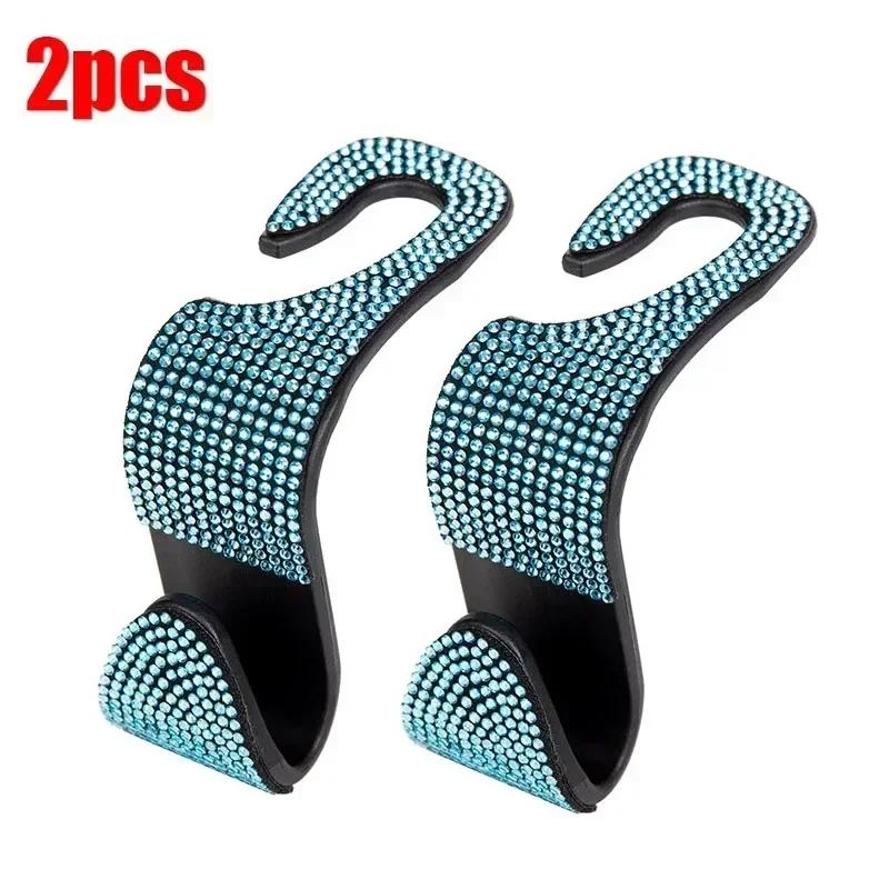 2Pcs Car Seat Back Hook Bling Diamond Hanger Backseat Auto Back Universal Headrest  Storage Holder Car Interior Accessories