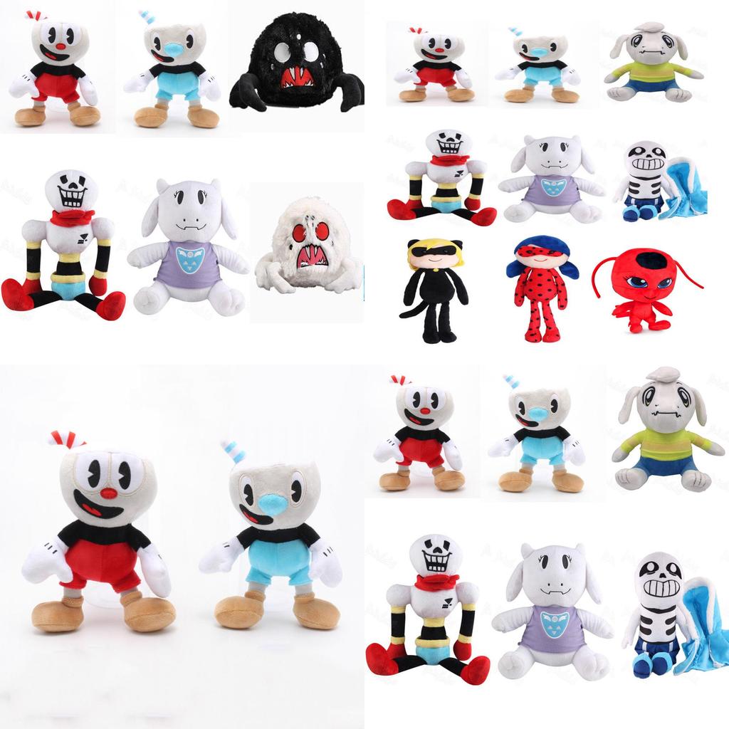 Premium 2 Pieces Set Of 10 Inch Cuphead And Mugman Plush Toys With Cozy Mecup And Brocup Designs