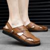 Summer Sandals Men's Leather Hand-Stitched Bottom Sandals Lightweight Two-Way Wear Slip-on Outdoor Large Size Beach Shoes Men