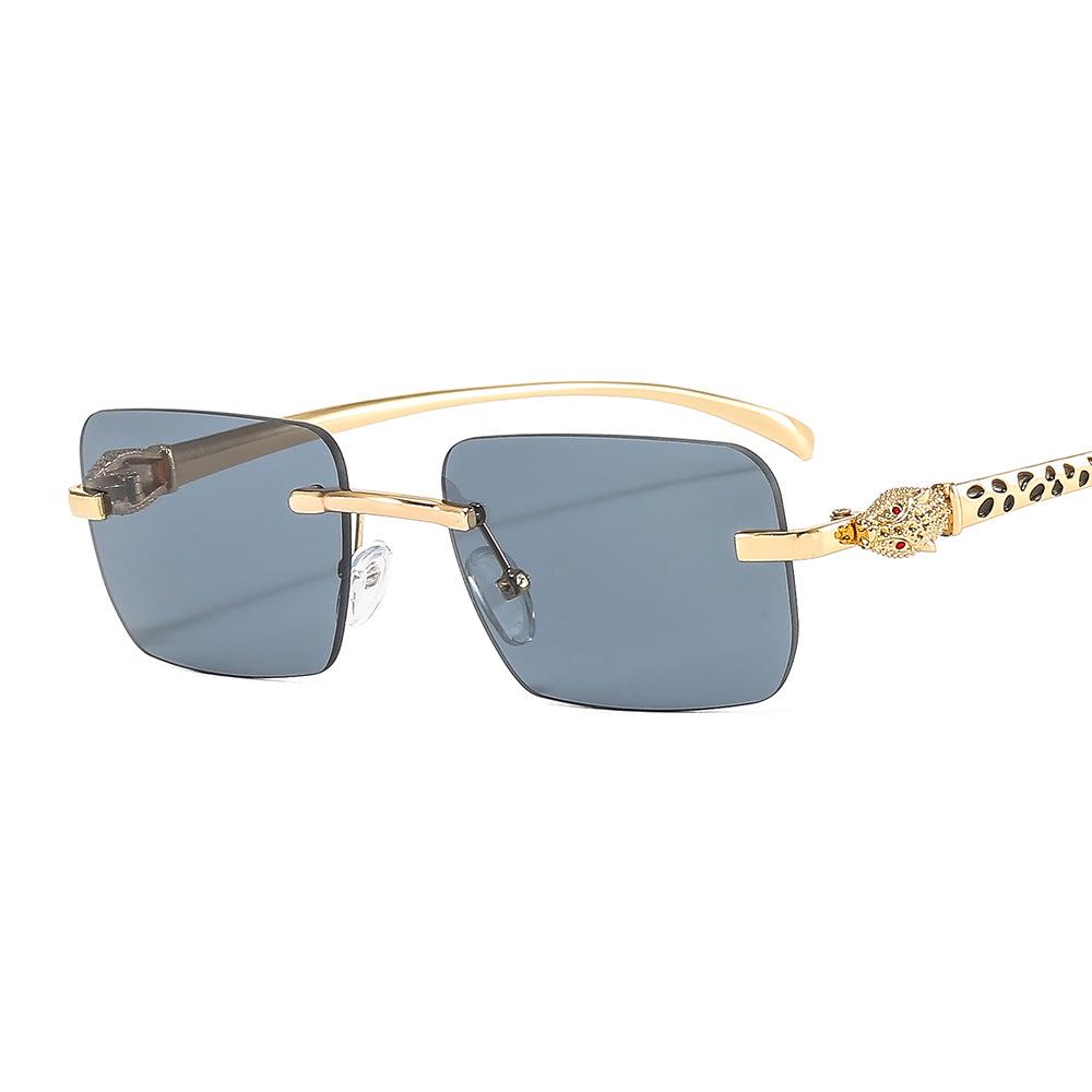 Vintage Rimless Small Square Sunglasses Women Men Luxury Brand Designer Metal Leopard Head Sun Glasses for Travel Driving