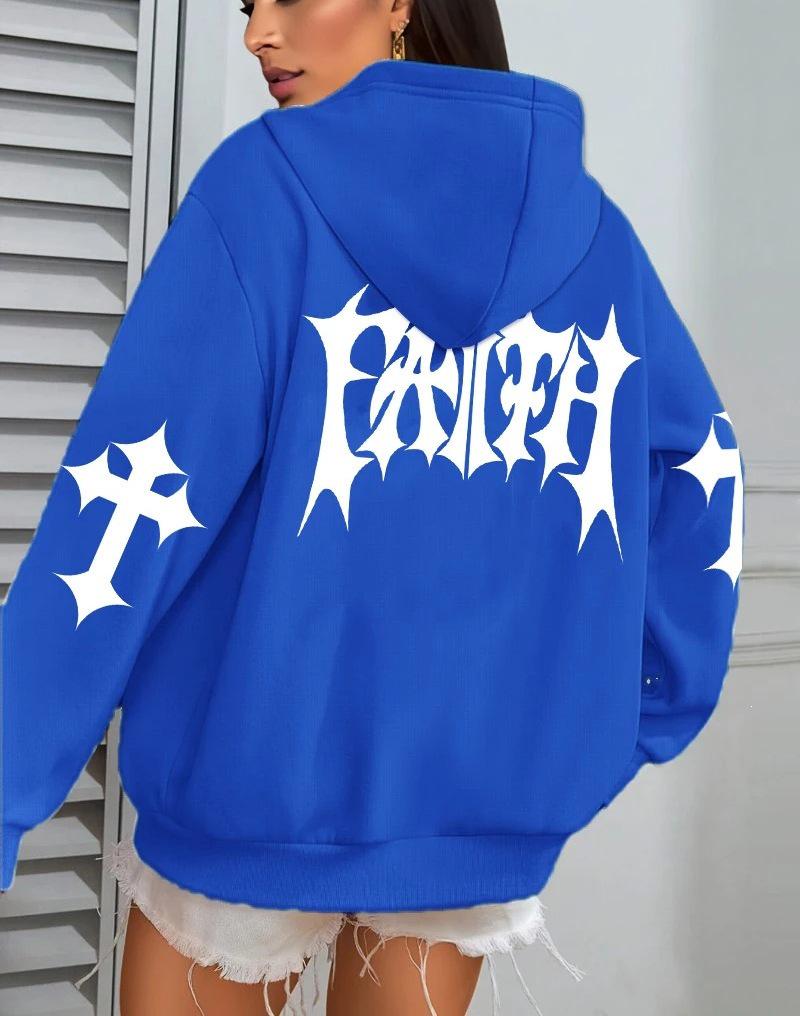Women's Creative Faith Art Fleece Hoodie - Autumn Casual Loose Fit with Pockets
