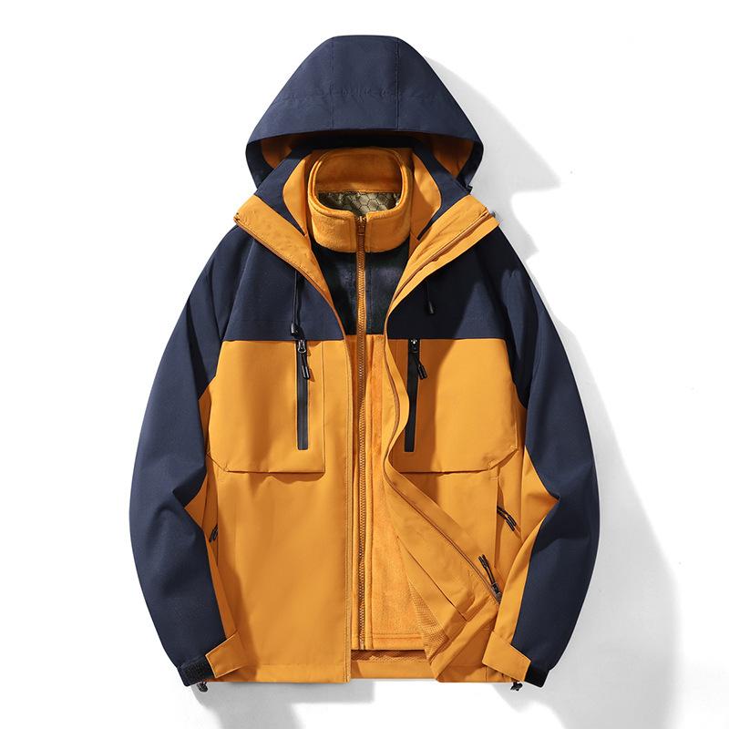 Jacket Men's Vintage Color Matching Windproof Waterproof Jacket Men's and Women's Outdoor Hooded Jacket