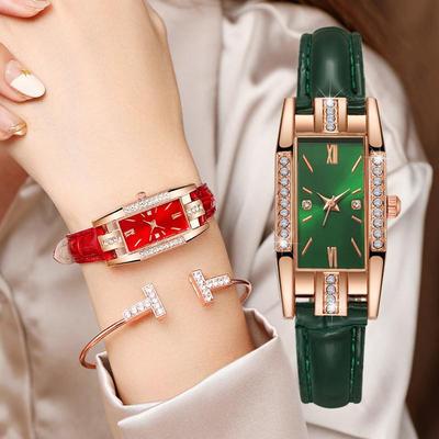 Douyin-Style Retro Women's Watch: Green Dial, Diamond-Studded, Student-Friendly