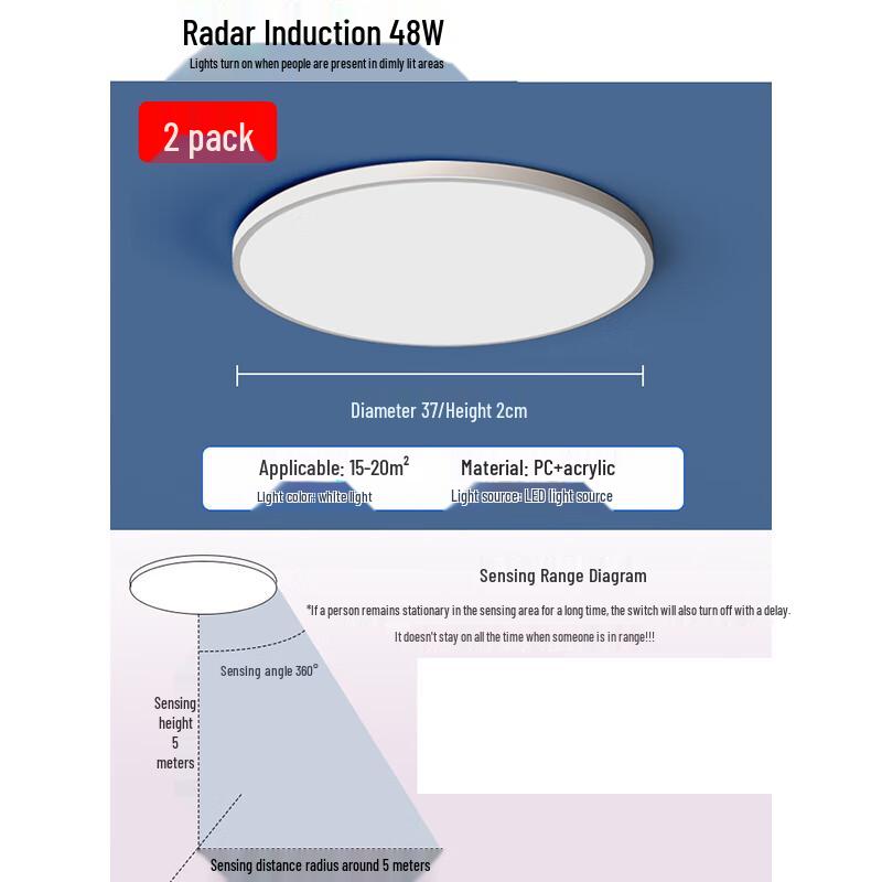Liangtu 48W Radar Sensor LED Ceiling Light (2-Pack)